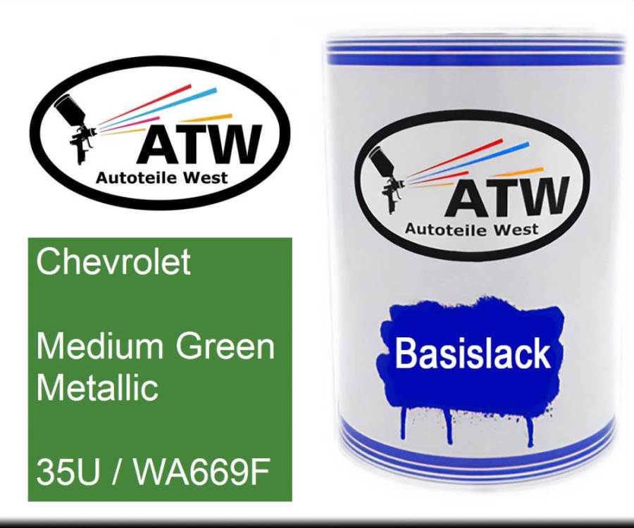 Chevrolet, Medium Green Metallic, 35U / WA669F: 500ml Lackdose, von ATW Autoteile West.